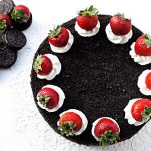 chocolate oreo cake with fresh strawberries