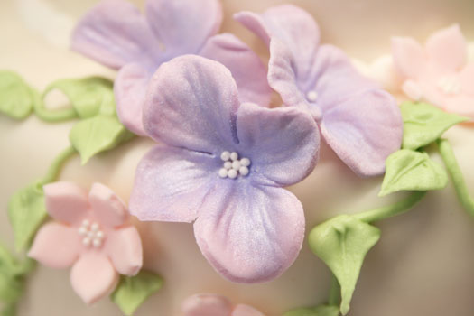 Hydrangea gum paste flowers close up