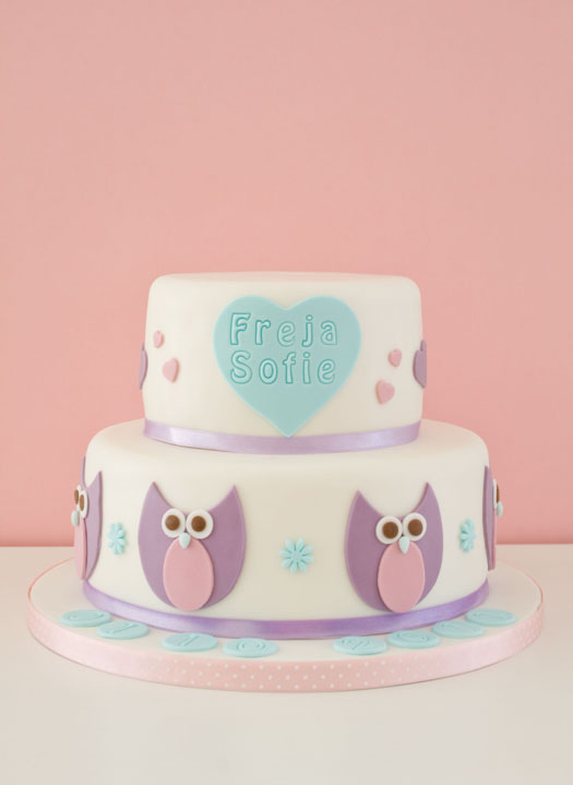 Christening cake with owls