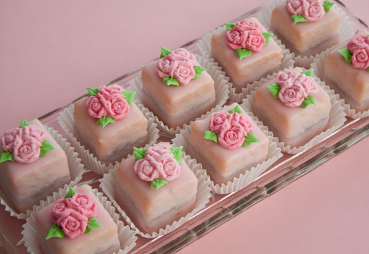 Petit Fours decorated with fondant roses • Cake Journal