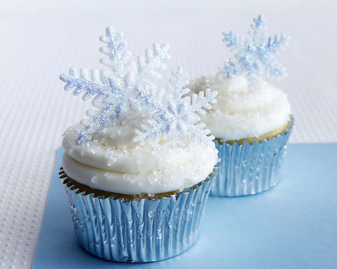 SNOWFLAKE CAKE CUPCAKE TOPPERS 10 X GLITTER SNOWFLAKE CAKE CUPCAKE